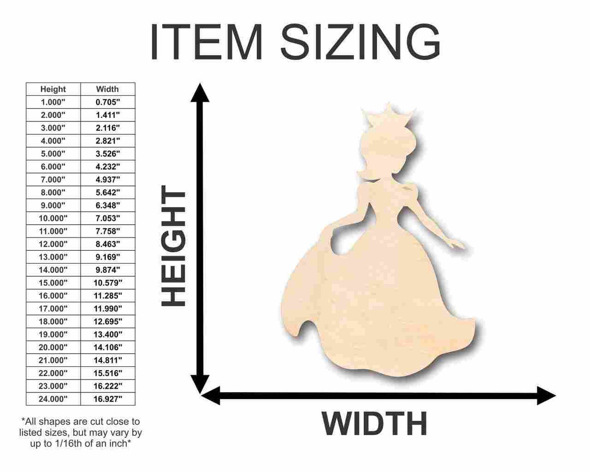 Unfinished Wood Princess Shape - Royalty - Craft - up to 46