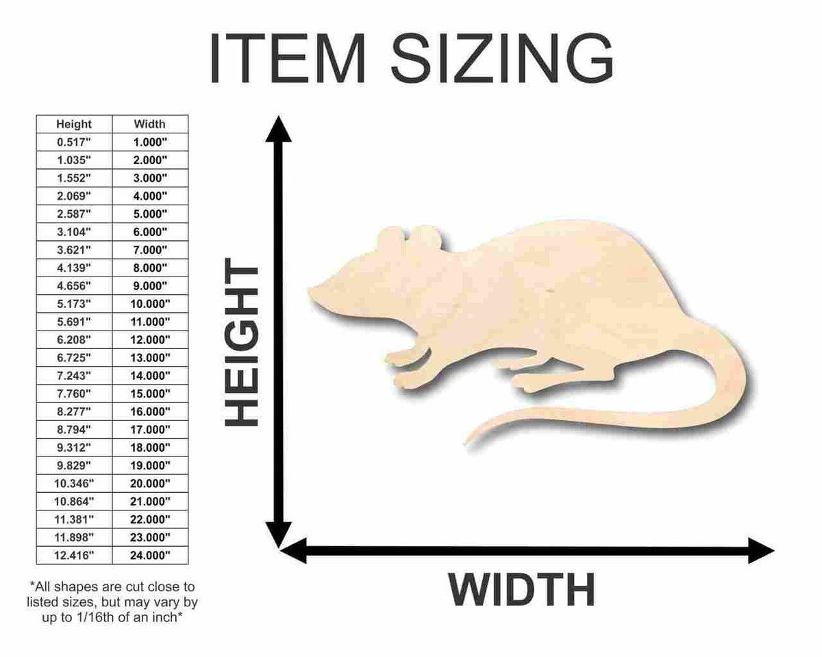 Unfinished Wood Rat Shape - Animal - Wildlife - Craft - up to 46
