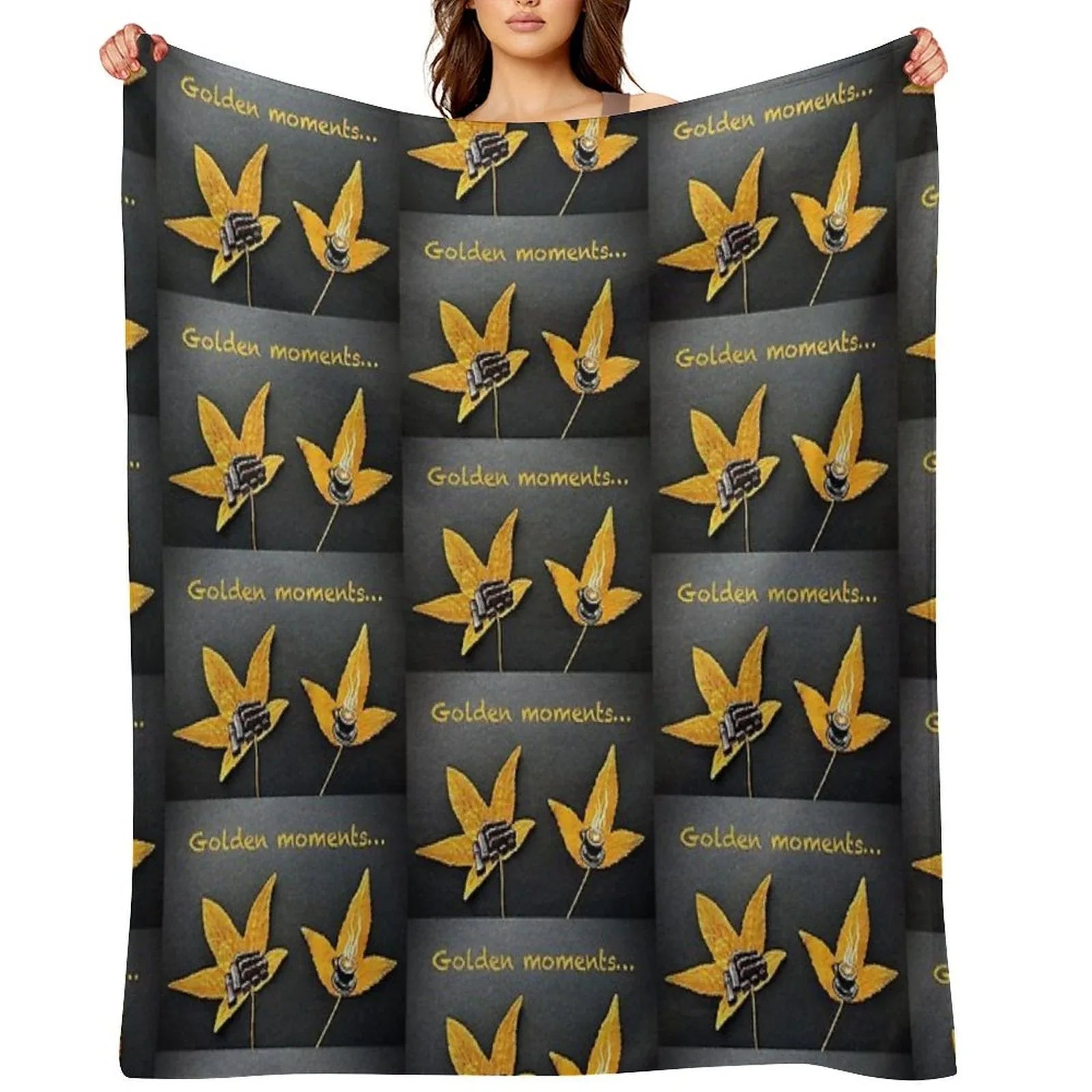 Golden Moments, Coffee And Cake Painting on Autumn Leaves Throw Blanket