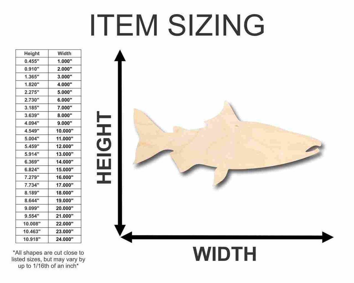 Unfinished Wood Salmon Fish Shape - Ocean - Rivers - Alaska - Craft - up to 46