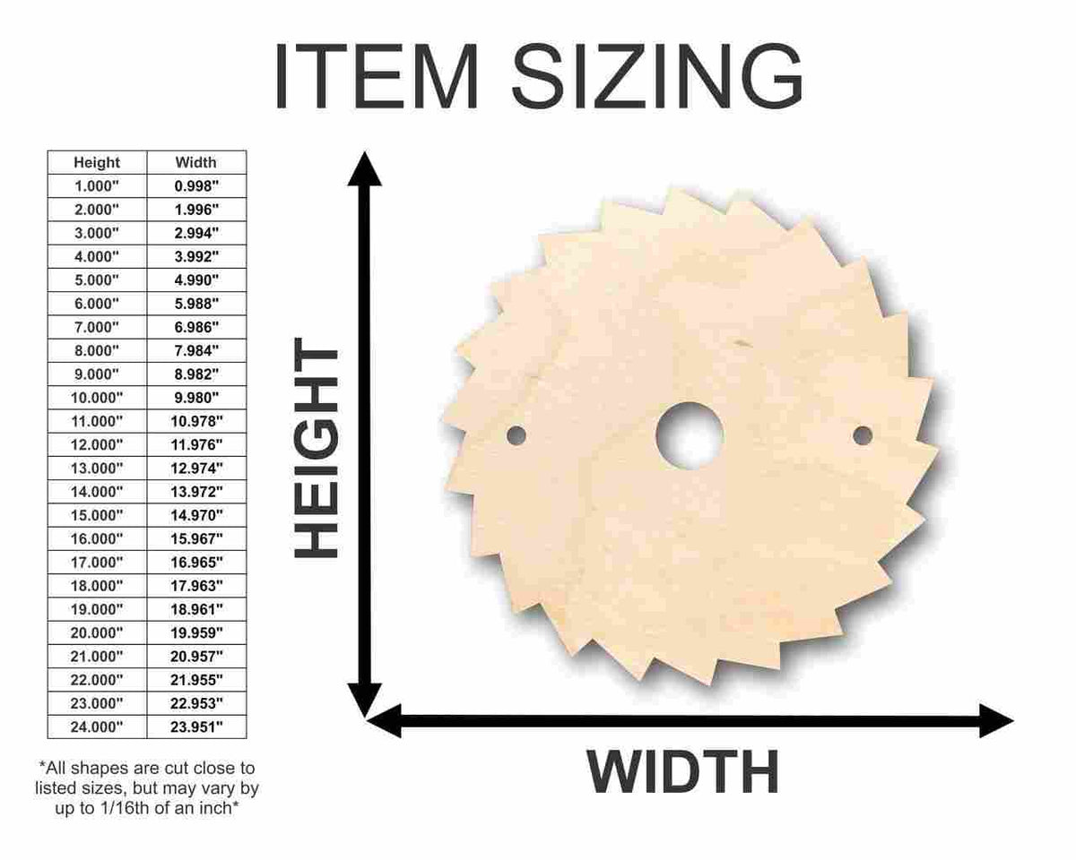 Unfinished Wood Saw Blade Shape - Construction - Tool - Craft - up to 46