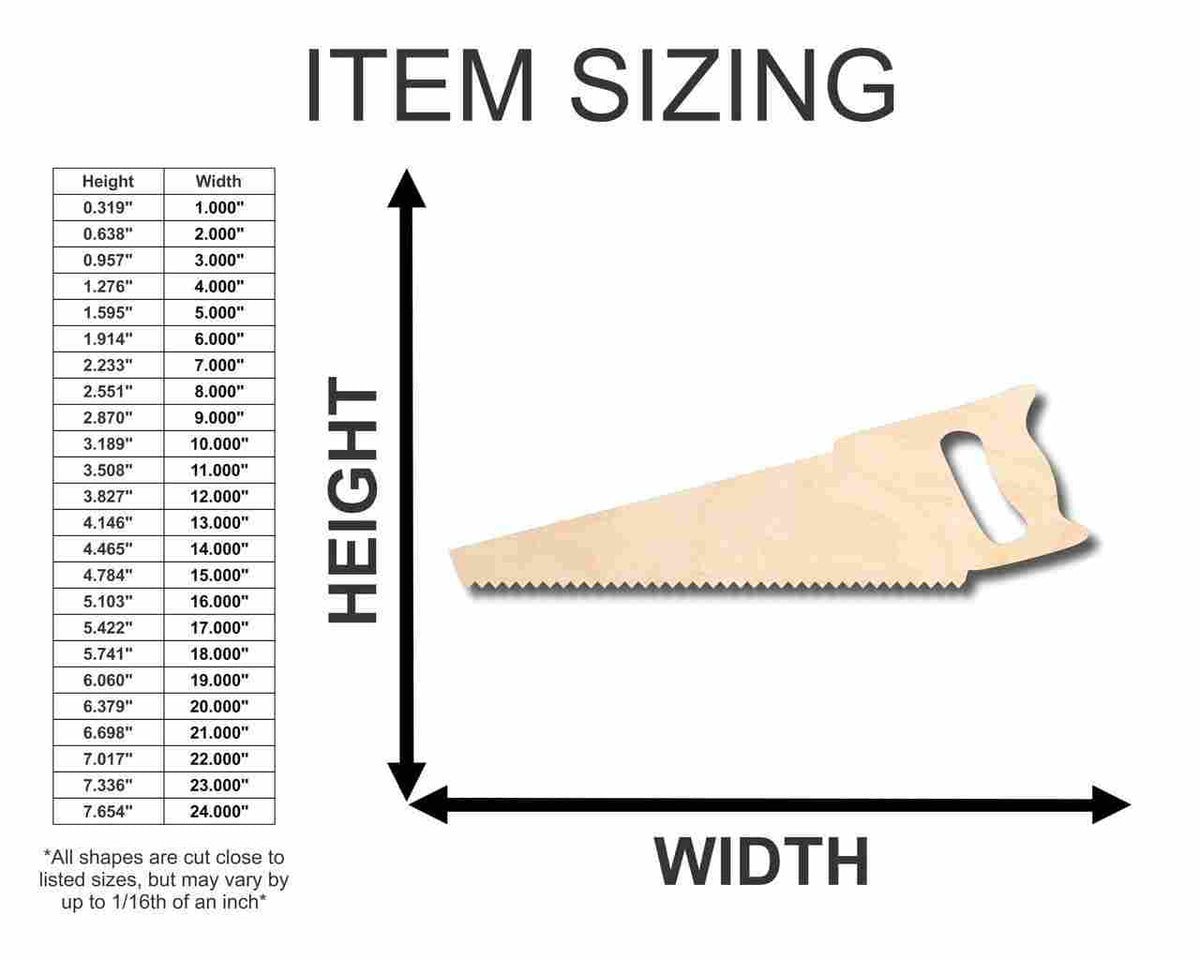 Unfinished Wood Saw Shape - Construction - Tool - Craft - up to 46