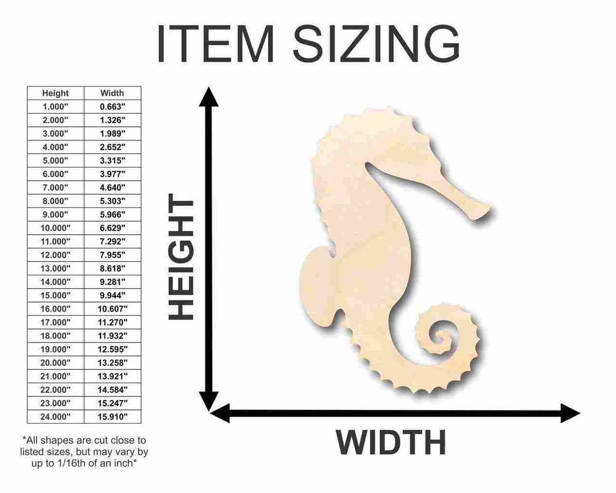 Unfinished Wood Seahorse Shape - Ocean - Nursery - Craft - up to 46