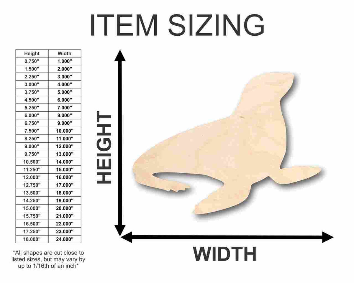 Unfinished Wood Seal Shape - Ocean - Nursery - Craft - up to 46