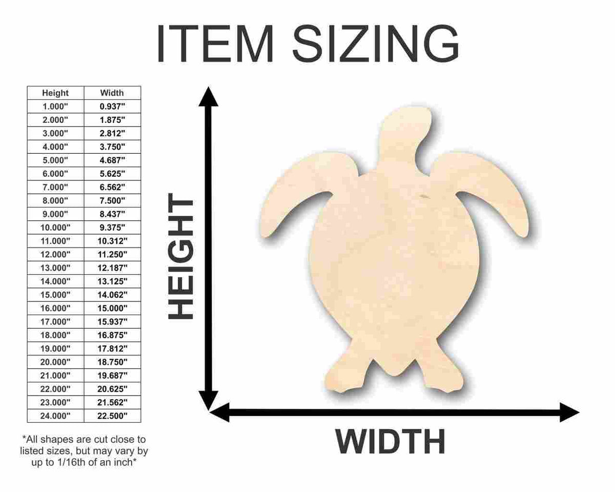Unfinished Wood Sea Turtle Shape - Ocean - Nursery - Craft - up to 46