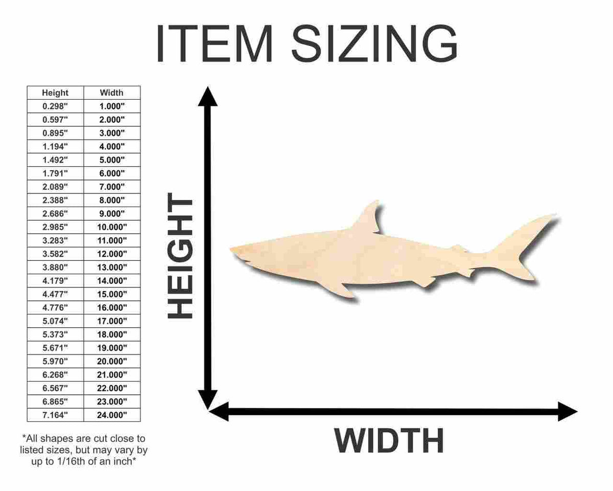 Unfinished Wood Shark Shape - Ocean - Nursery - Craft - up to 46