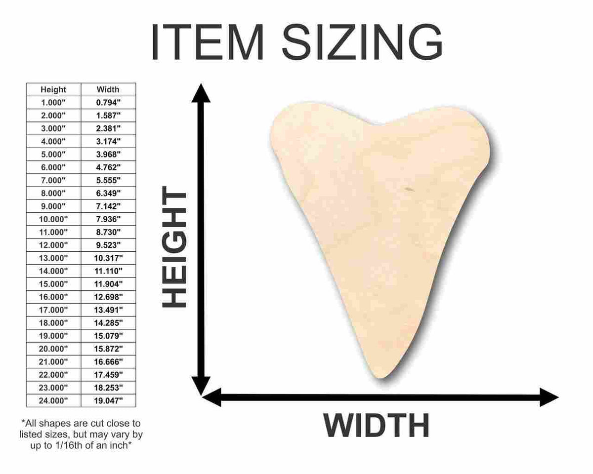 Unfinished Wood Shark Tooth Shape - Ocean - Beach - Nursery - Craft - up to 46