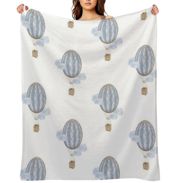 Blue Vintage Hot Air Balloon Throw Blanket