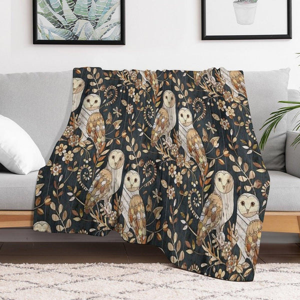 Wooden Wonderland Barn Owl Collage Throw Blanket