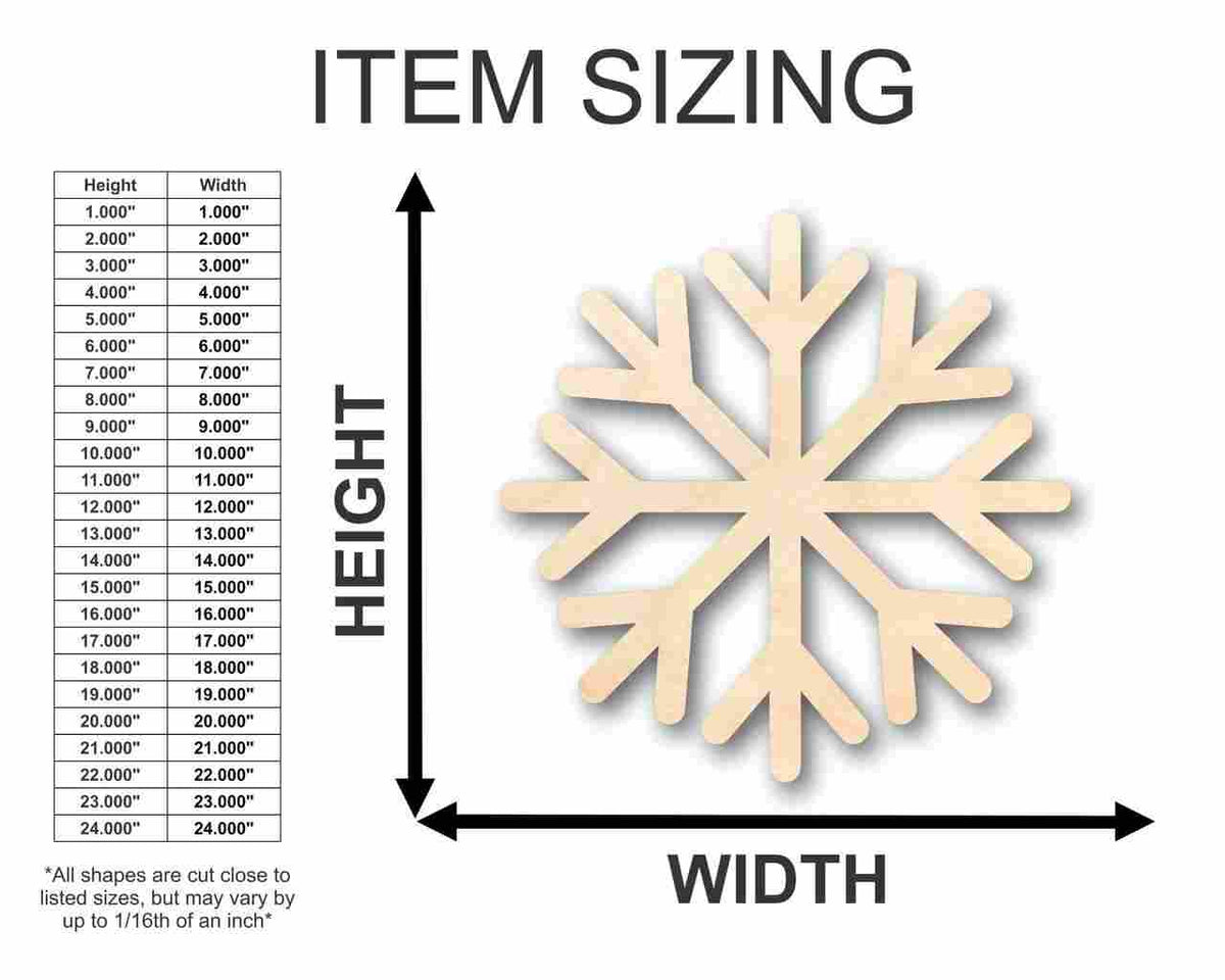Unfinished Wood Simple Snowflake Shape - Winter Decor - Craft - up to 46