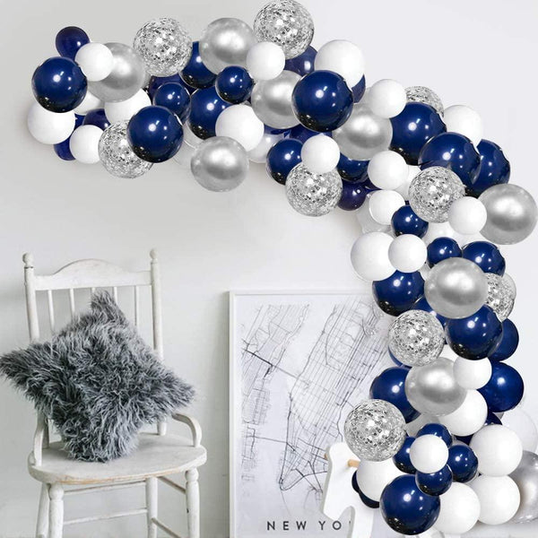 112/152 PCS White Silver Nave Blue Party Balloons Garland Kit Wedding Birthday Decoration Bridal Balloons For Weddings Aniversaly Parties and Boy Birthday In Modern Luxury Elegant Design
