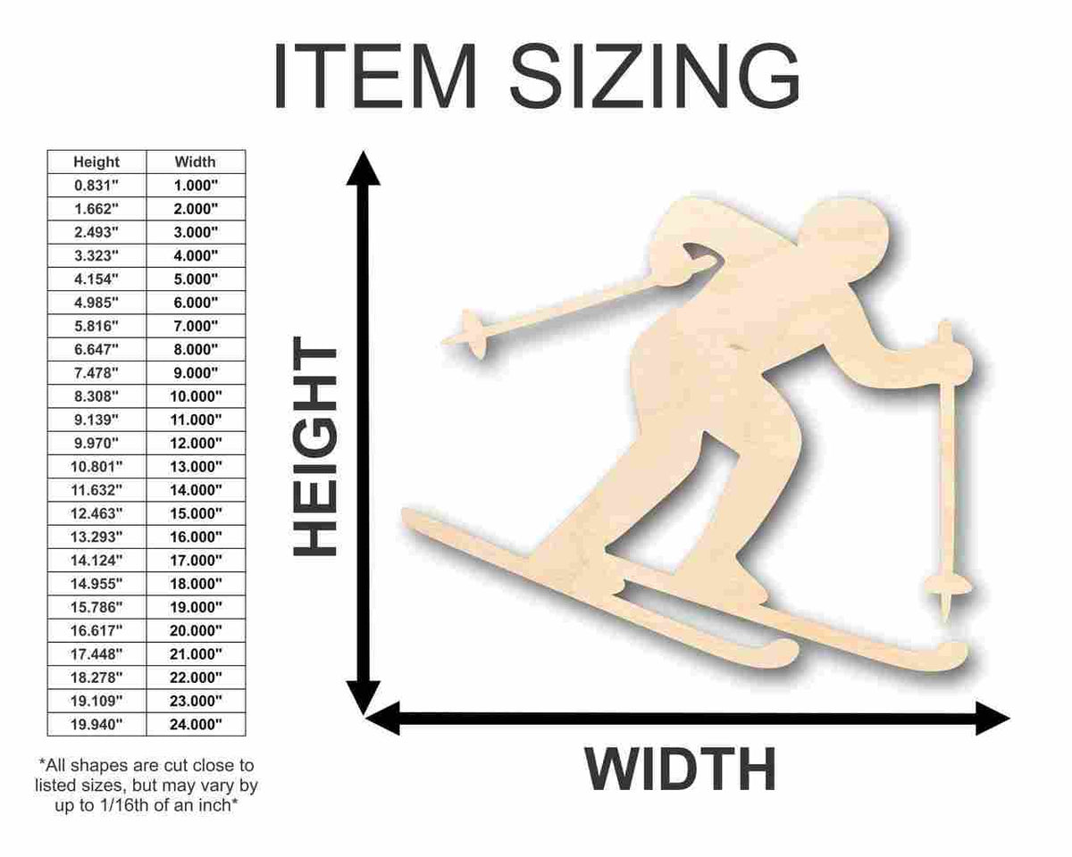 Unfinished Wood Skier Shape - Winter Olympics - Craft - up to 46