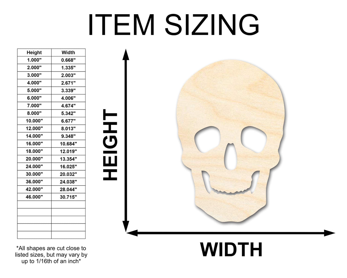 Unfinished Wood Skull Shape - Halloween - Spooky - Craft - up to 46