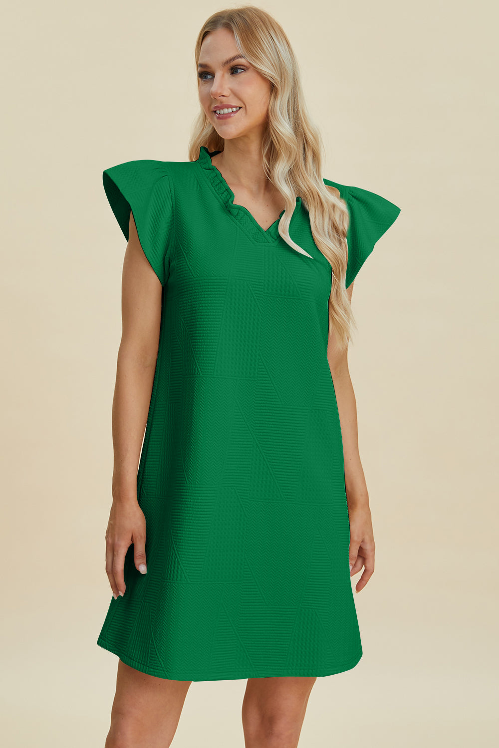 Double Take Full Size Ruffled V-Neck Cap Sleeve Dress – Ruffled V-Neck Dress, Cap Sleeve Dress, Elegant Ruffled Dress, Flattering V-Neck Dress, Stylish Full-Size Dress, Comfortable Ruffle Dress, Chic Cap Sleeve Dress