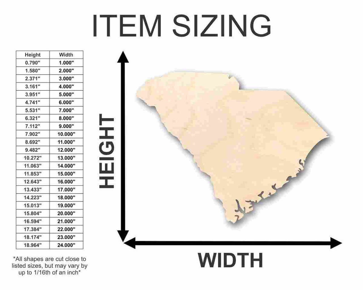 Unfinished Wood South Carolina Shape - State - Craft - up to 46