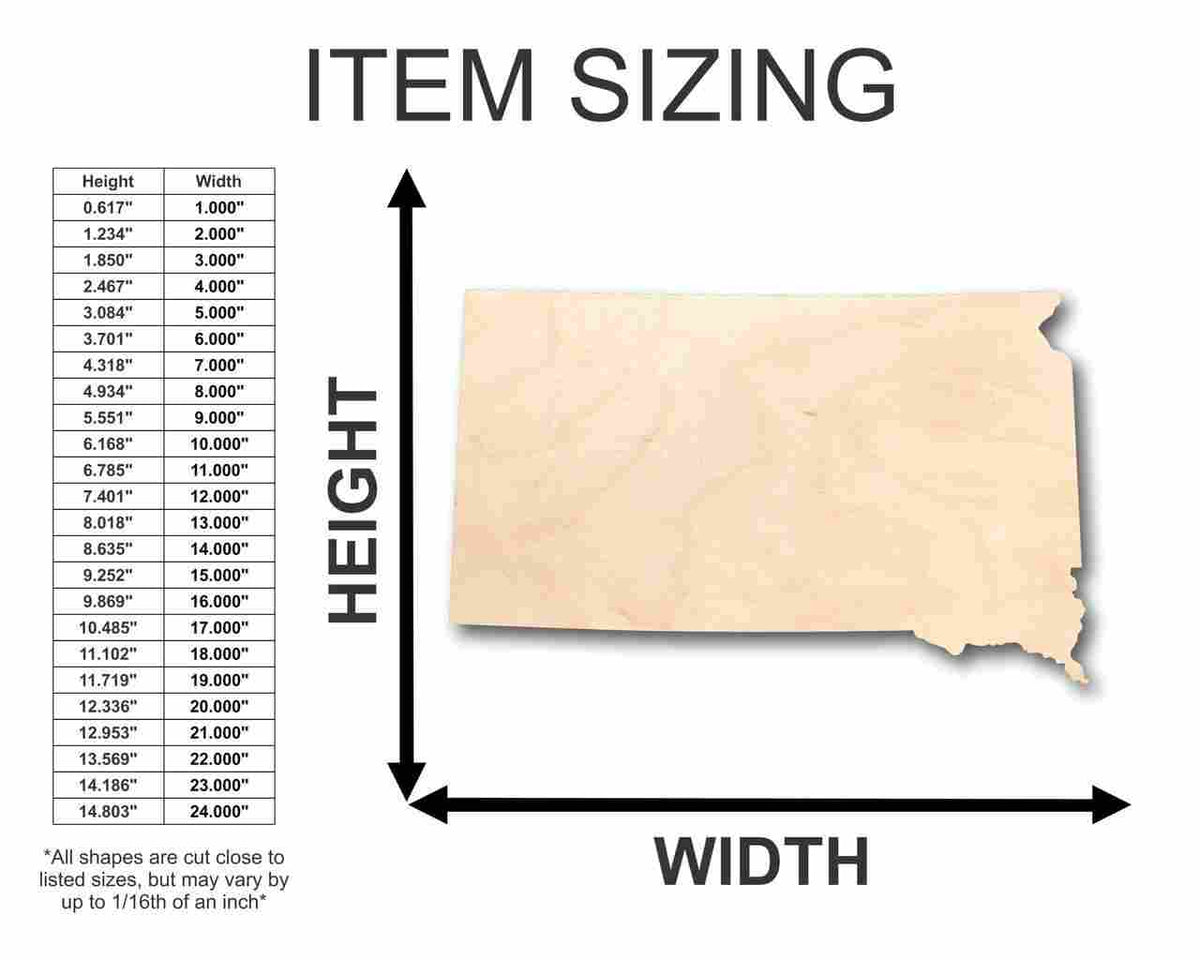 Unfinished Wood South Dakota Shape - State - Craft - up to 46