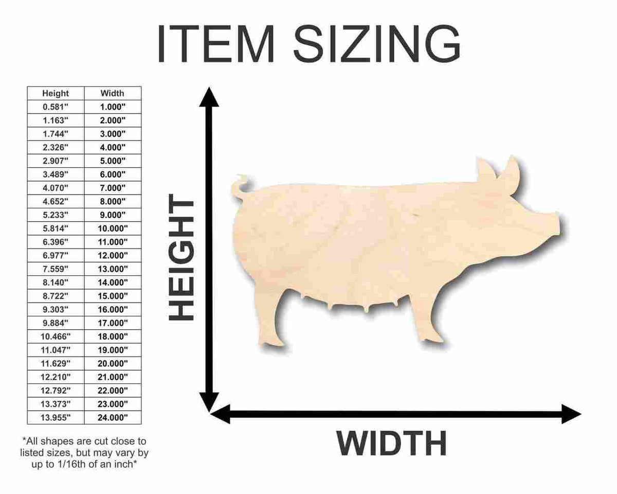 Unfinished Wood Pig Sow Shape - Farm Animal - Craft - up to 46