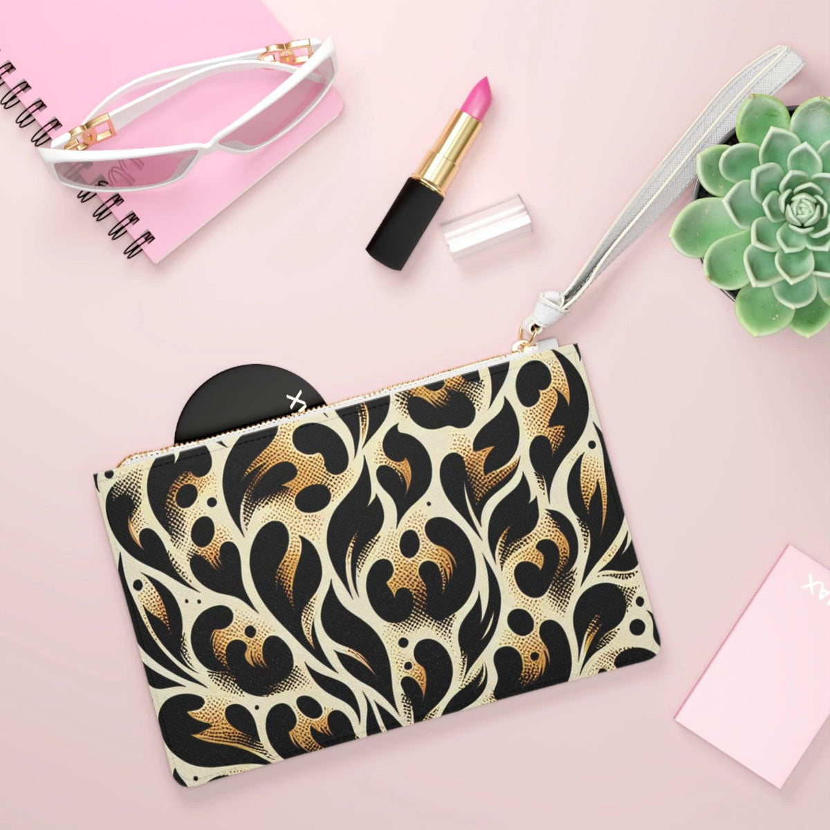 Chic Black & Gold Floral Clutch Bag, Fashion Accessory, Evening Bag, Gift for Her, Stylish Purse, Party Bag