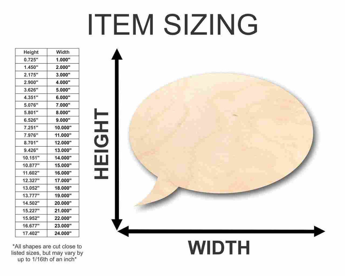 Unfinished Wood Speech Bubble Shape - Craft - up to 46