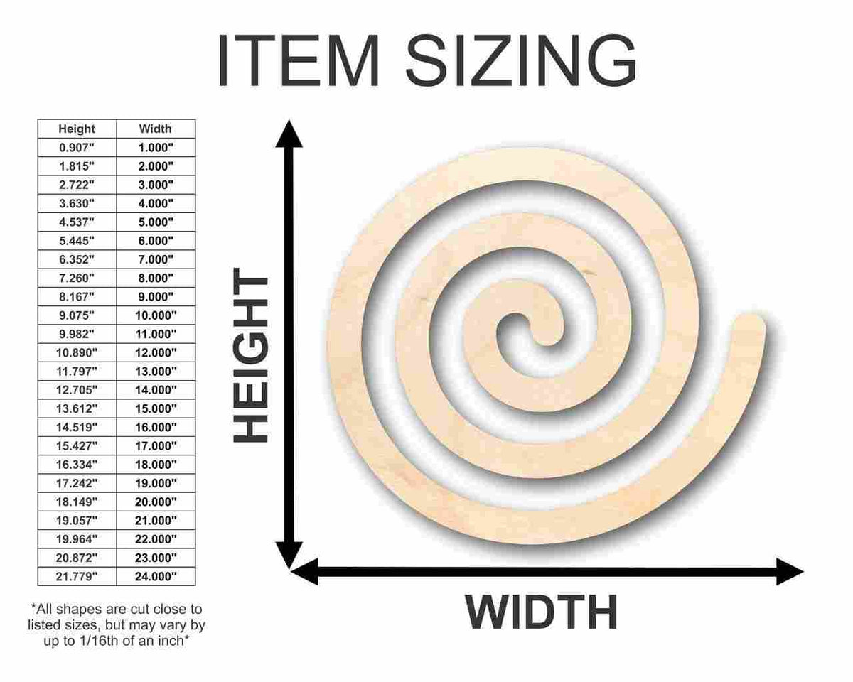 Unfinished Wood Spiral Shape - Craft - up to 46