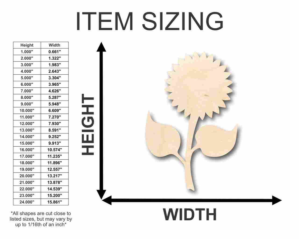 Unfinished Wood Sunflower Shape - Garden - Flower - Craft - up to 46