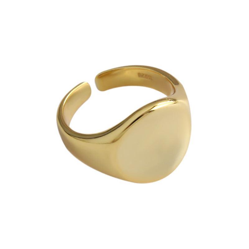 925 Sterling Silver Adjustable Open Ring #7 Gold Plated Jewellery For Women Oval Concave Shape