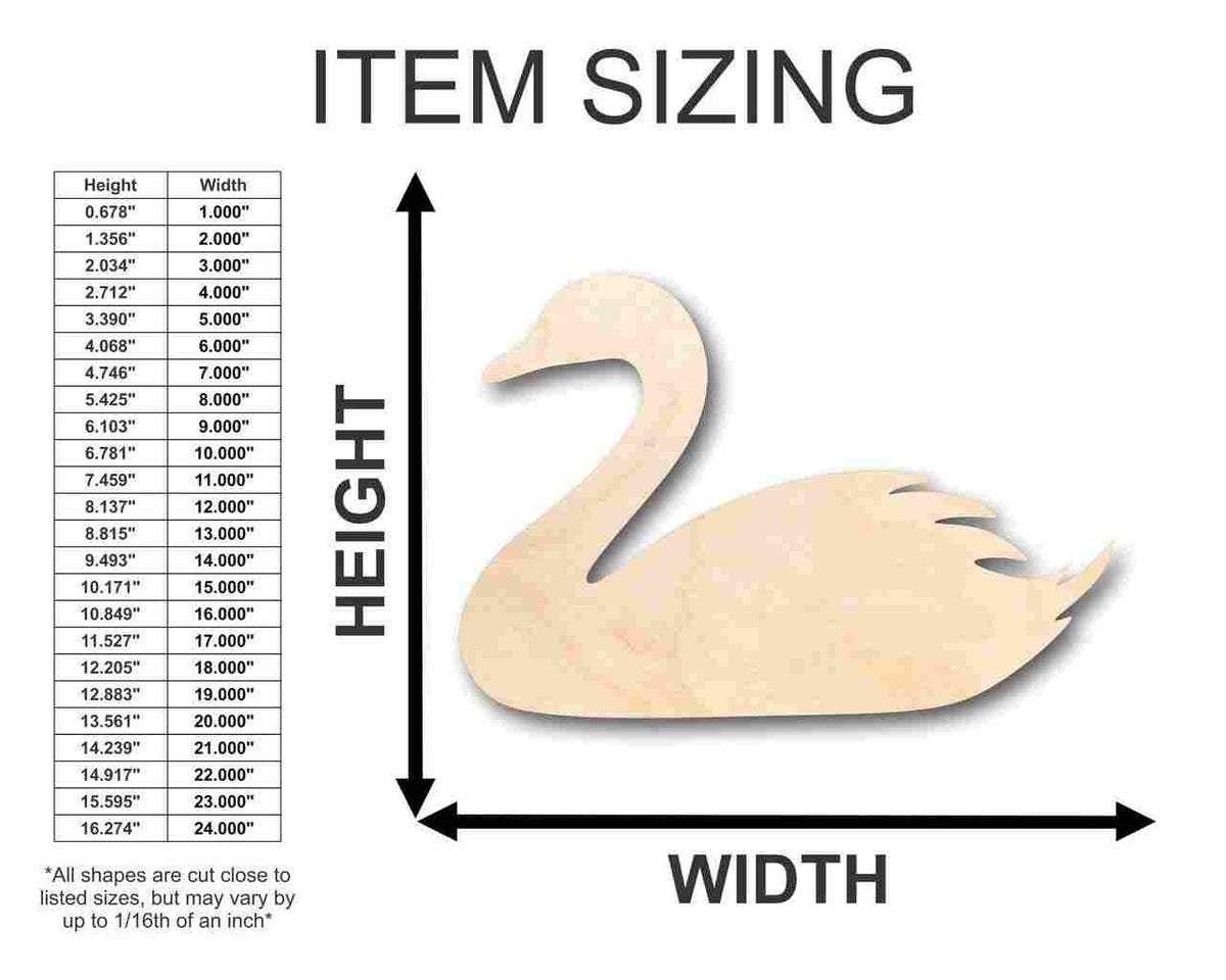Unfinished Wood Swan Shape - Bird Animal - Craft - up to 46