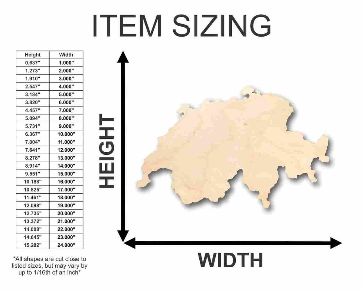 Unfinished Wood Switzerland Shape - Country - Craft - up to 46