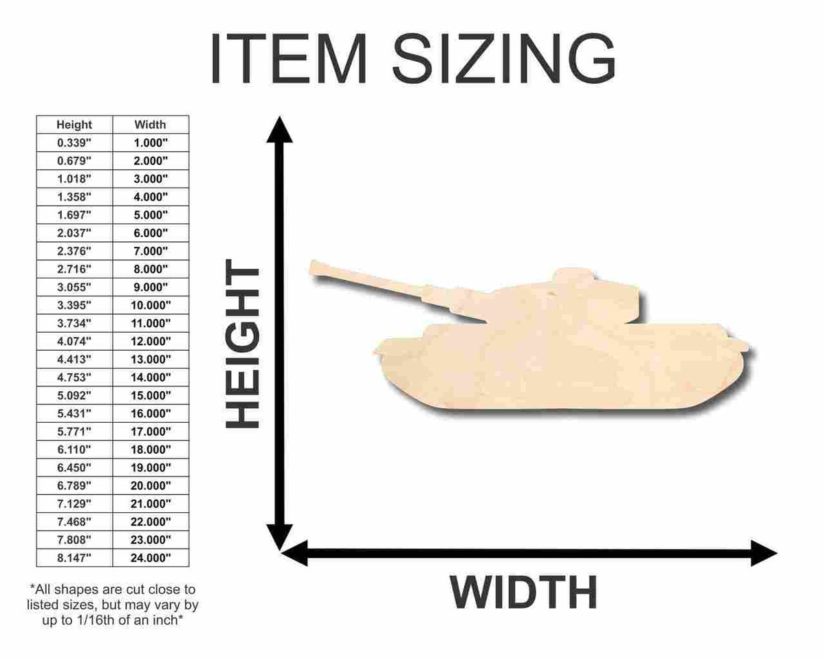 Unfinished Wood Tank Shape - Army - Marines - Military - Craft - up to 46