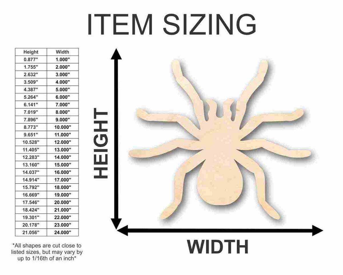 Unfinished Wood Tarantula Shape - Insect - Animal - Wildlife - Craft - up to 46