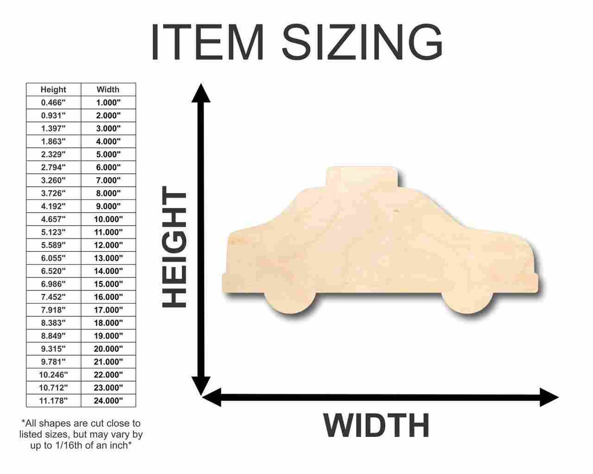 Unfinished Wood Taxi Cab Shape - Craft - up to 46