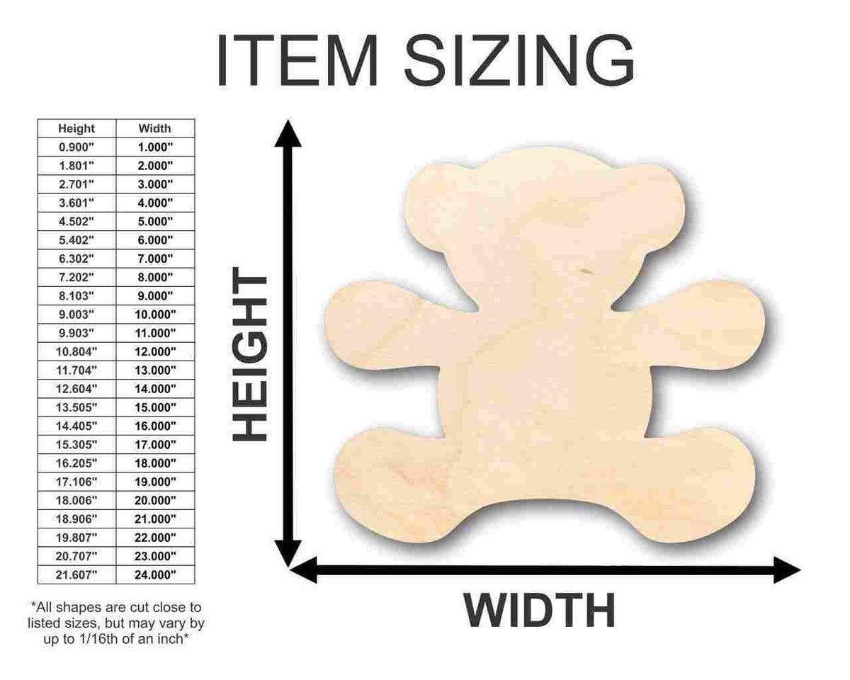 Unfinished Wood Teddy Bear Shape - Craft - up to 46