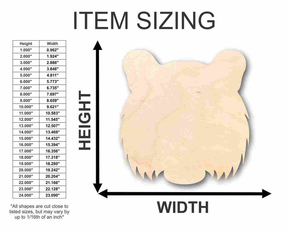 Unfinished Wood Tiger Head Shape - Animal - Wildlife - Craft - up to 46
