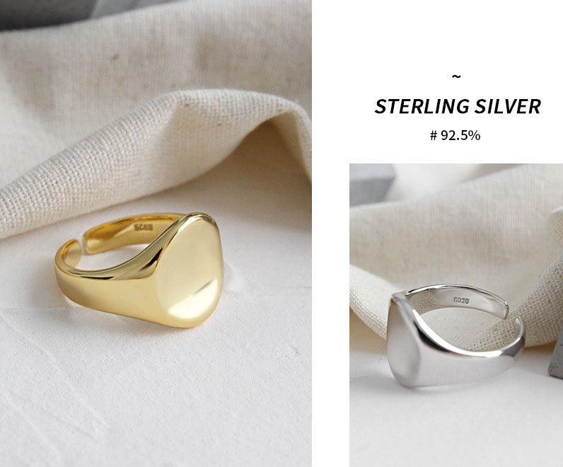 925 Sterling Silver Adjustable Open Ring #7 Gold Plated Jewellery For Women Oval Concave Shape