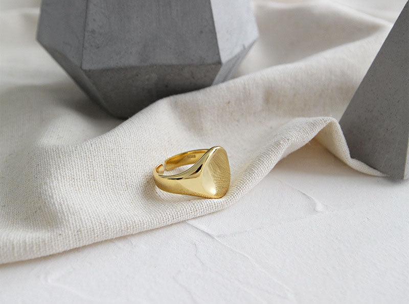 925 Sterling Silver Adjustable Open Ring #7 Gold Plated Jewellery For Women Oval Concave Shape