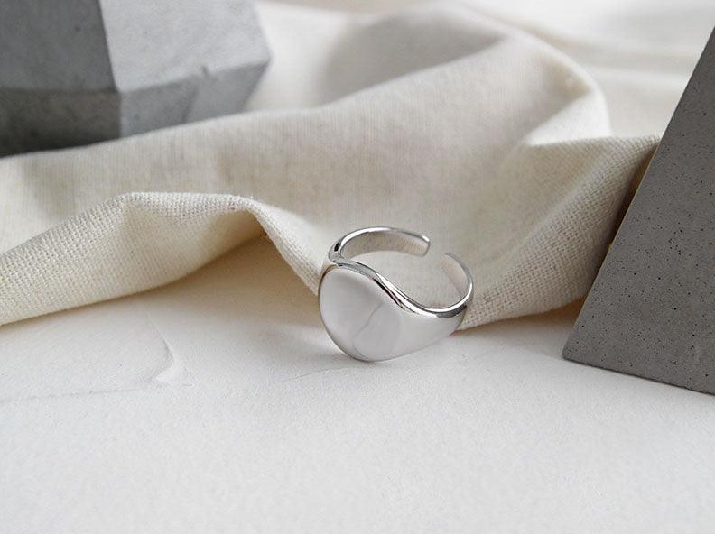 925 Sterling Silver Adjustable Open Ring #7 Gold Plated Jewellery For Women Oval Concave Shape