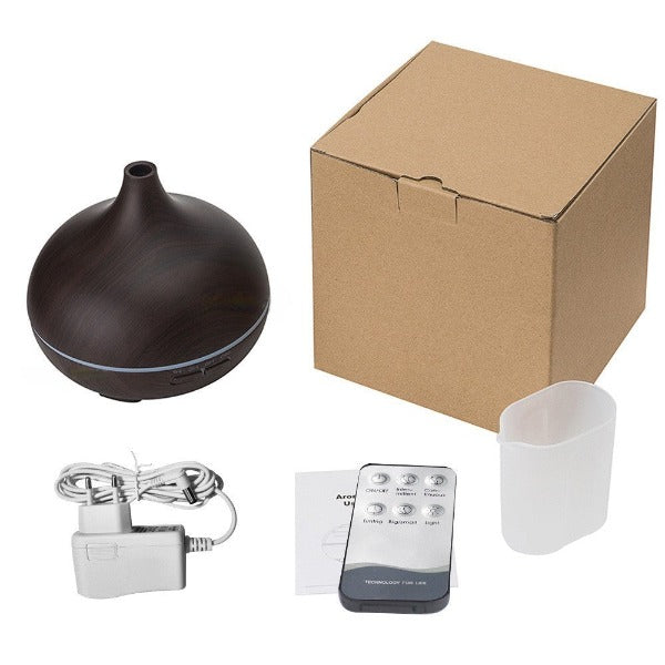 Wood Grain Aromacare Essential Oil Aroma LED Diffuser With Remote Control 550ml