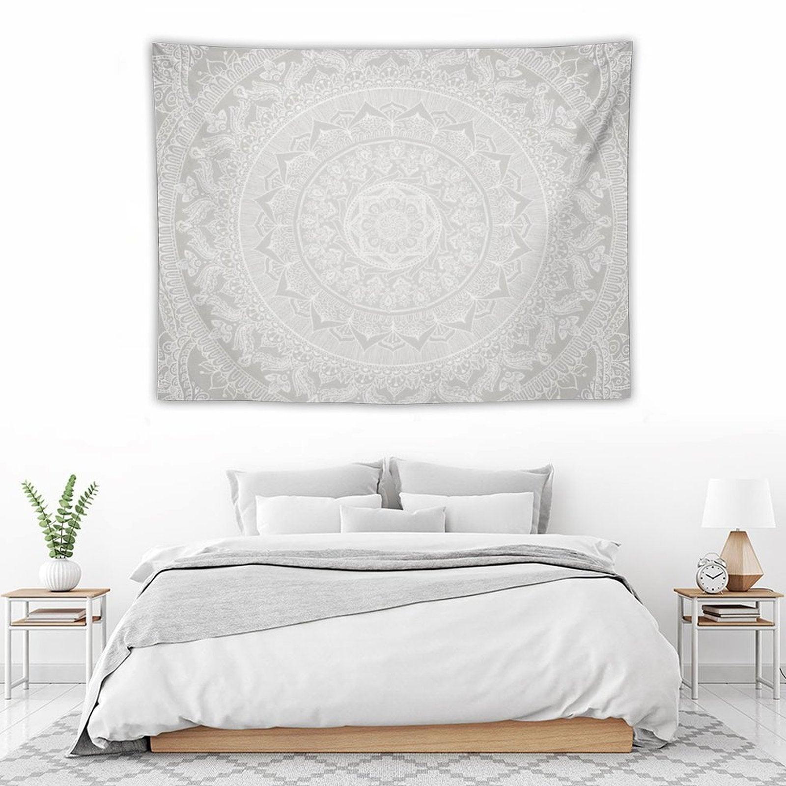 Mandala Soft Gray Tapestry