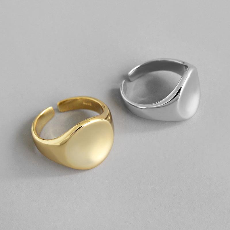 925 Sterling Silver Adjustable Open Ring #7 Gold Plated Jewellery For Women Oval Concave Shape