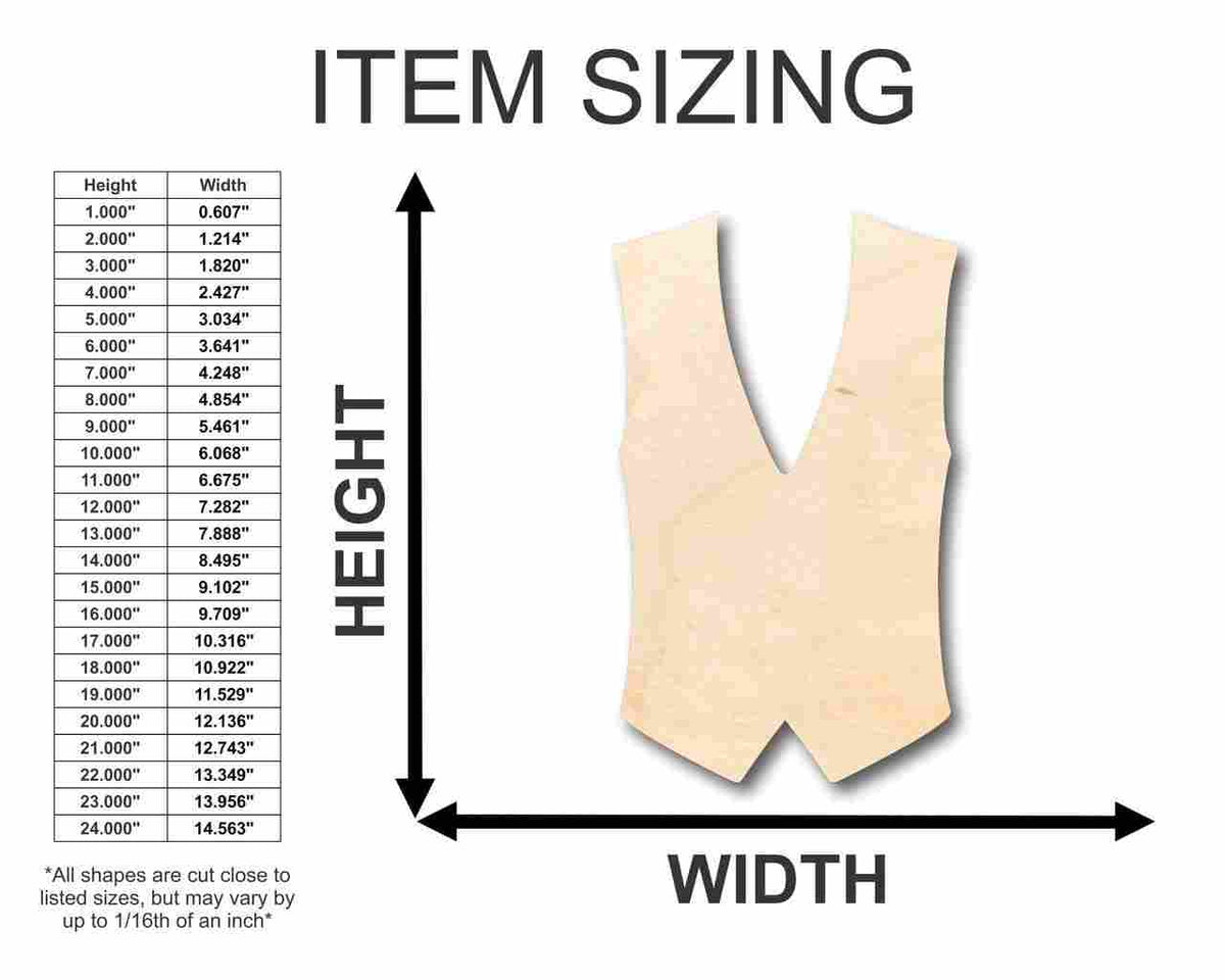Unfinished Wood Vest Shape - Groomsmen - Craft - up to 46
