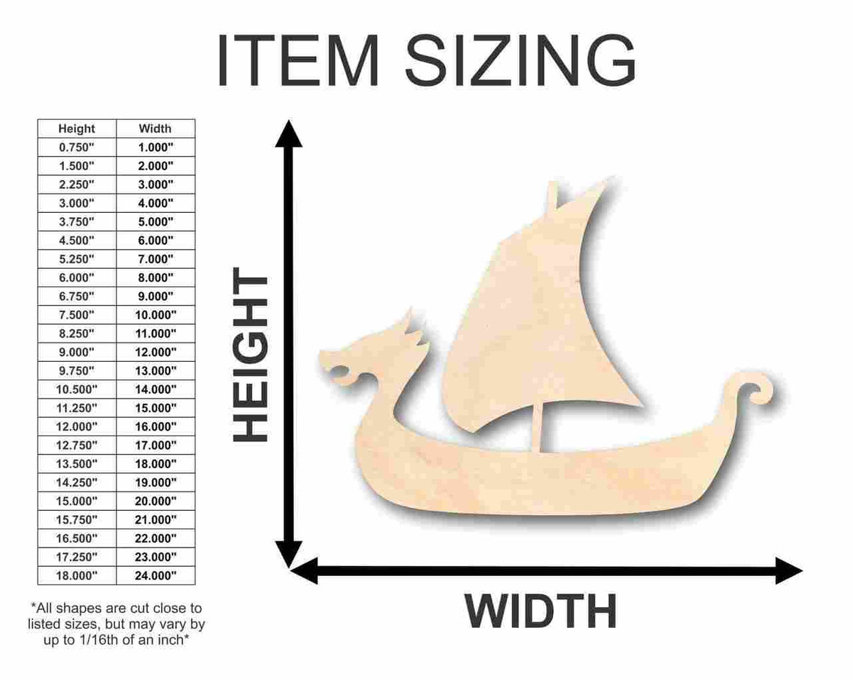 Unfinished Wood Viking Ship Shape - Sailing - History - Craft - up to 46