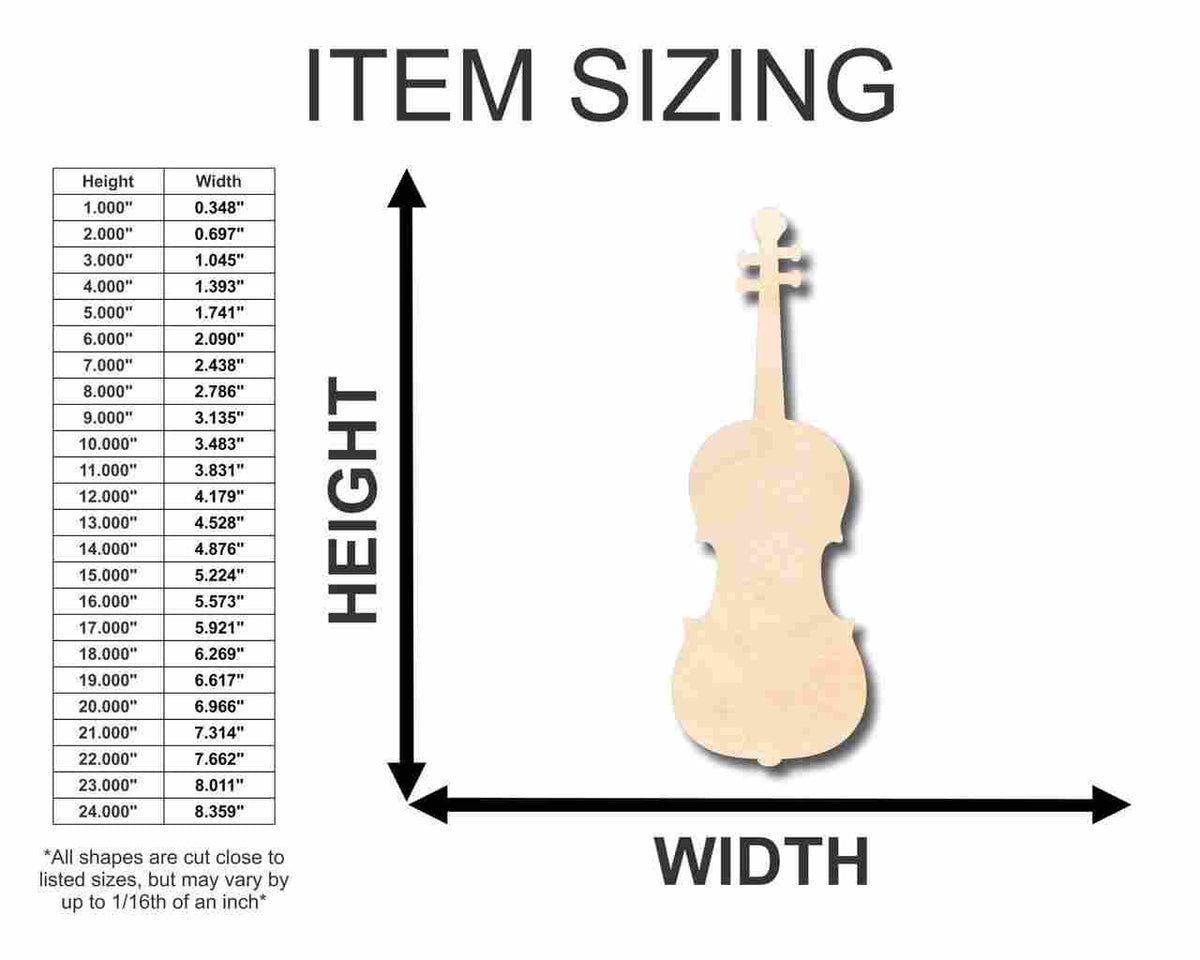 Unfinished Wood Violin Shape - Music - Craft - up to 46