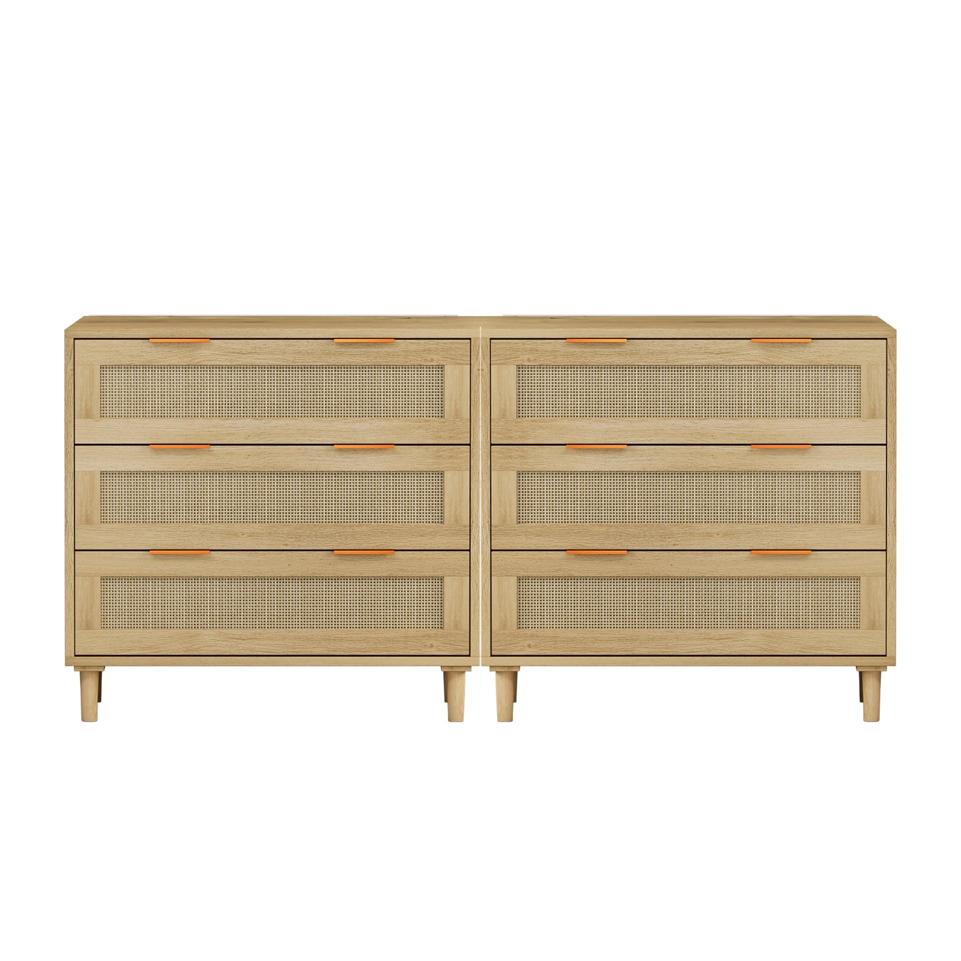 3-Drawers Rattan Storage Cabinet Rattan Drawer (Set of 2),for Bedroom,Living Room,Dining Room,Hallways,Oak