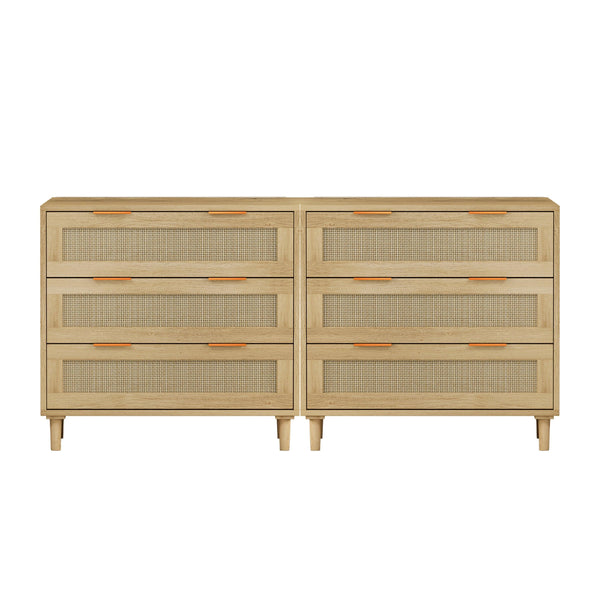 3-Drawers Rattan Storage Cabinet Rattan Drawer (Set of 2),for Bedroom,Living Room,Dining Room,Hallways,Oak