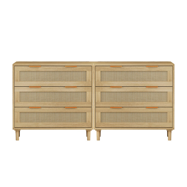 3-Drawers Rattan Storage Cabinet Rattan Drawer (Set of 2),for Bedroom,Living Room,Dining Room,Hallways,Oak