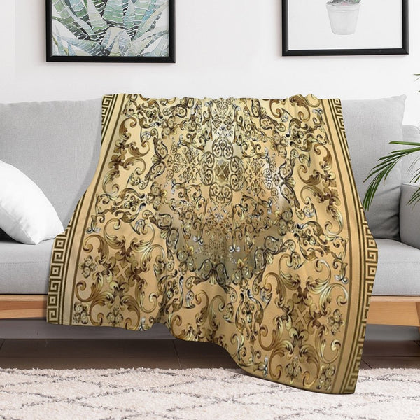 Baroque Orange Brown Greek Key Meander Durable Throw Blanket