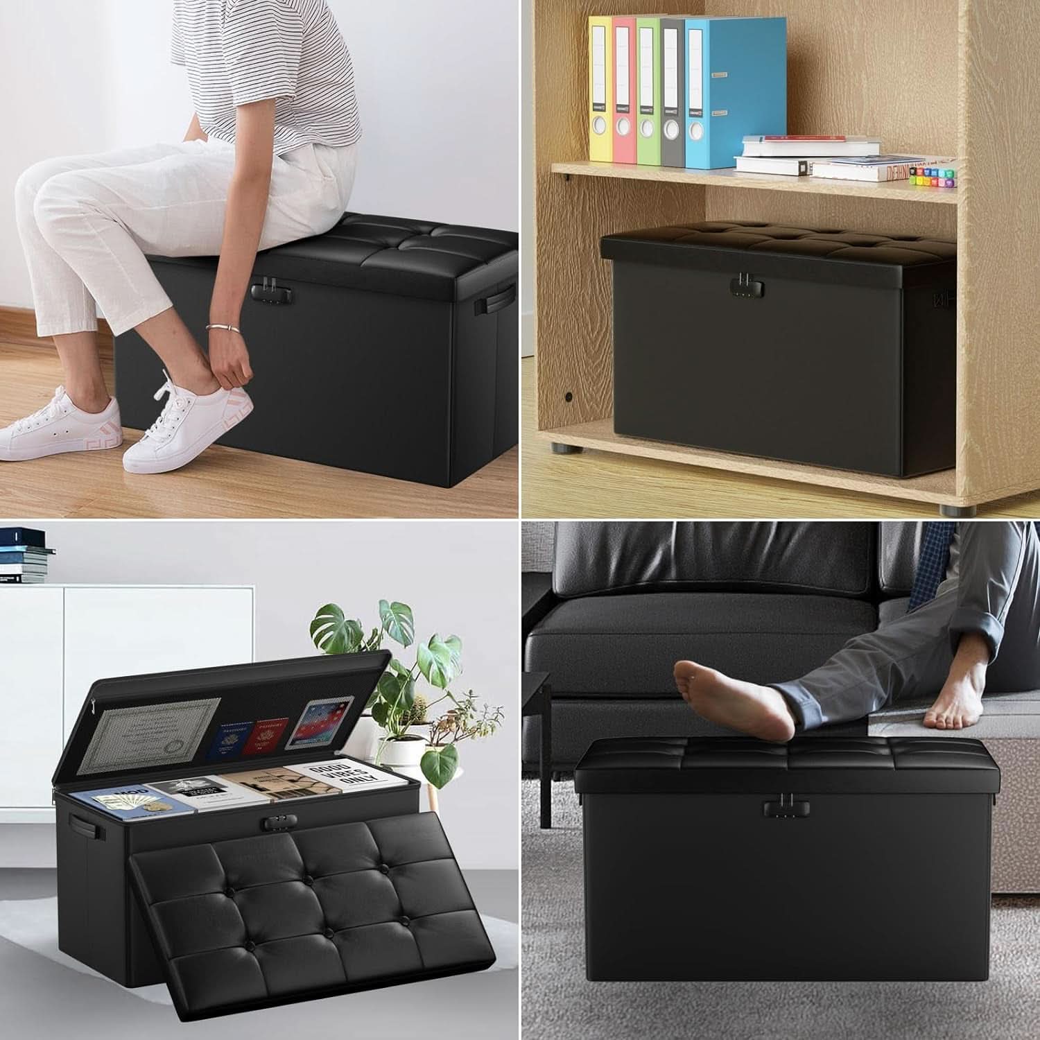 Storage Ottoman Bench 30 Inches Black Storage Lock Pro