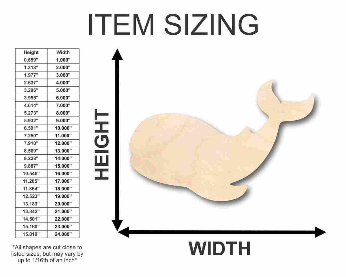 Unfinished Wood Whale Shape - Ocean - Nursery - Craft - up to 46