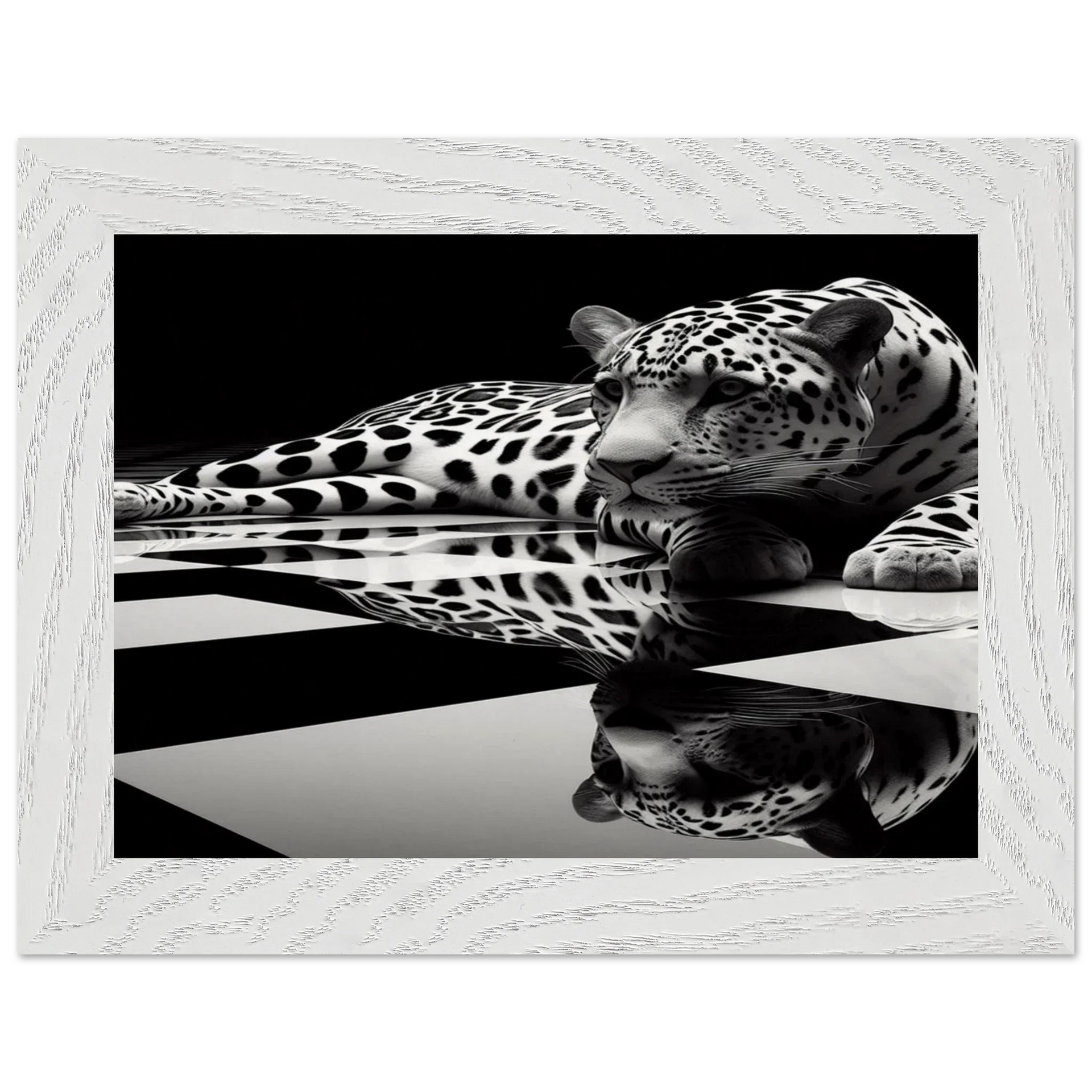 Leopard Black and White Mounted Framed Poster – Premium Oak or Ash Frame