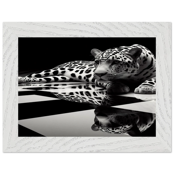 Leopard Black and White Mounted Framed Poster – Premium Oak or Ash Frame